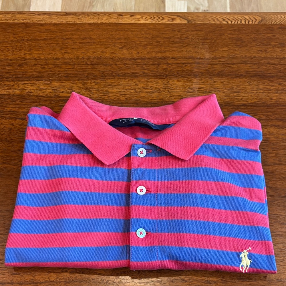 Polo Golf Ralph Lauren Men’s Large Golf Shirt: Watermelon and Blue Stripes